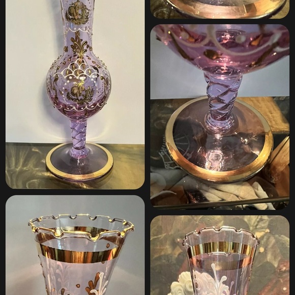 Alexandrite Antique Vase Glass Courting Couples Enamel .Bohemian Glass. - Picture 5 of 8